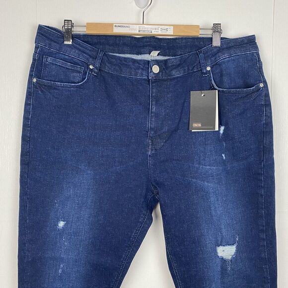 ASOS jeans women's NWT Plus Short size 40x30 distressed blue dark wash. - Picture 2 of 11